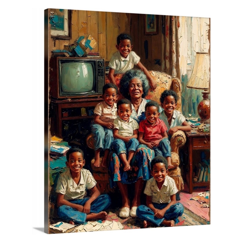 African American Grandmother with grandkids - Oil Painting on canvas 16x20
